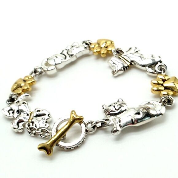 Vintage Premier Designs Gold & Silver-tone Dog Cat & Paw Bracelet - Picture 7 of 10